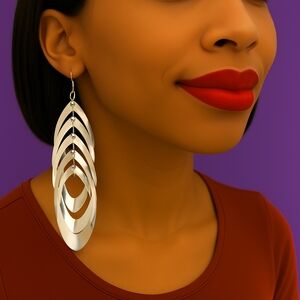 2/$30  Silver Tone 3.25" Hoops Cluster Design Drop Dangle Earrings -  Jewelry